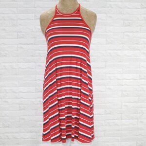 MOSSIMO SUPPLY CO Dress Halter Stripe Patriotic Knit Summer Red White Blue SM